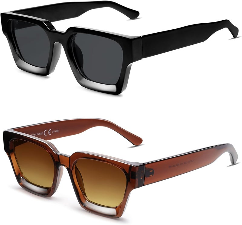 VANLINKER Thick Square Sunglasses for Men Women Retro Chunky Rectangle Shades UV400 Protection VL9731 - Image 1